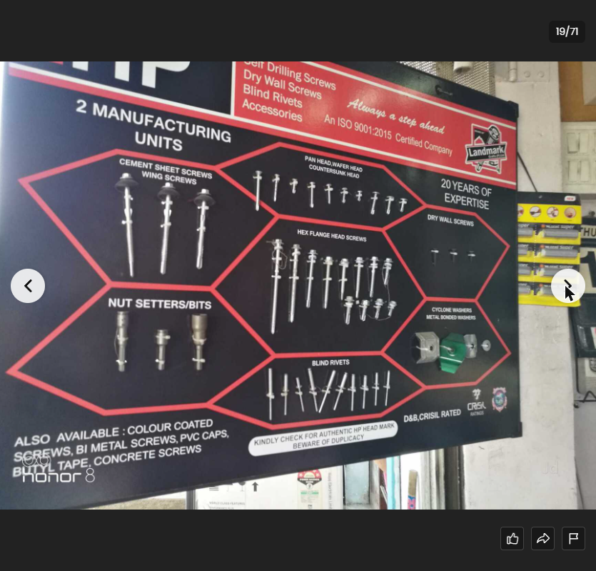 HP fasteners board showing screws and rivets — Maimoon Hardware Kondhwa Pune