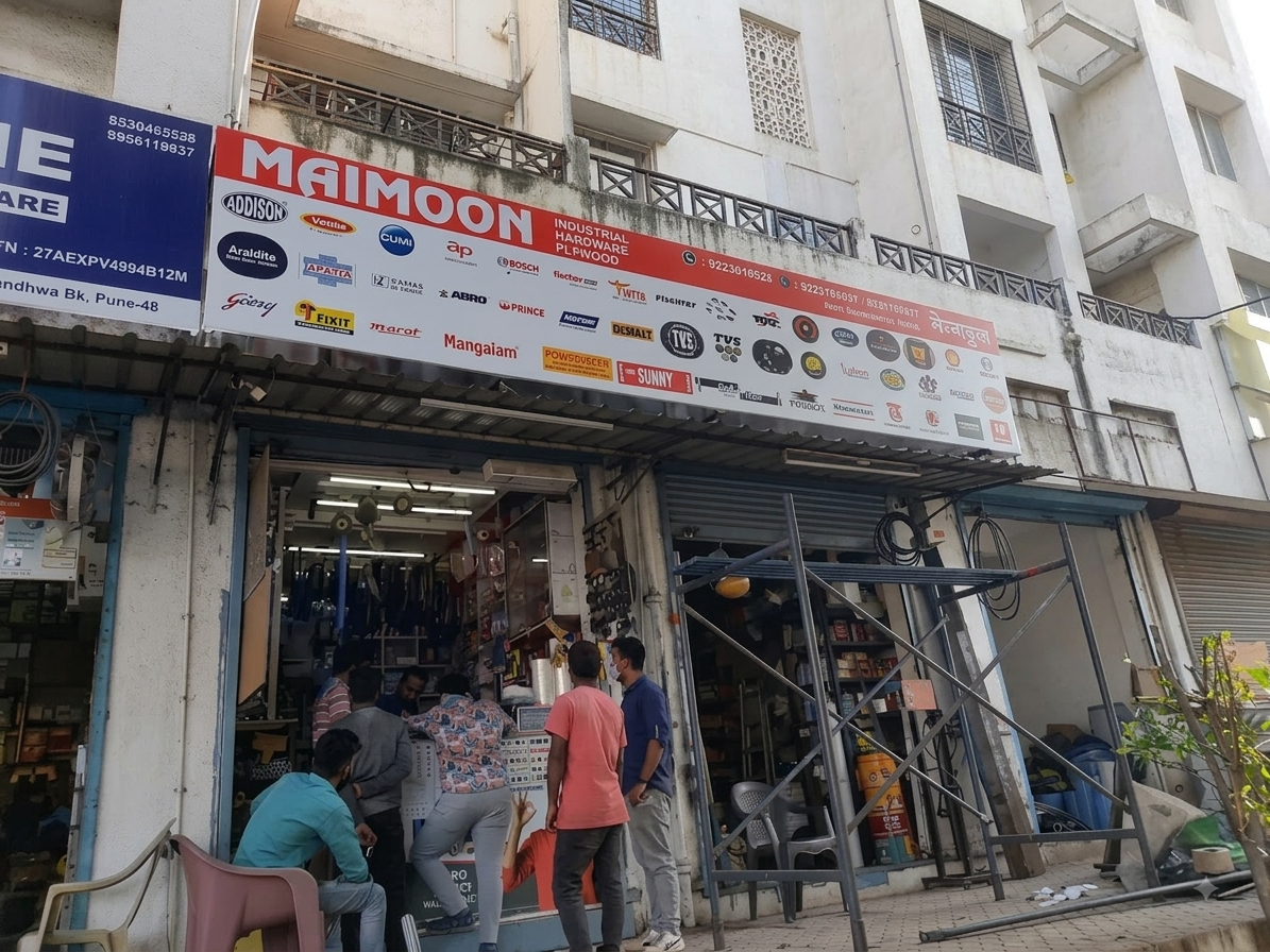 Maimoon Industrial Hardware & Plywood shopfront, Kondhwa Pune